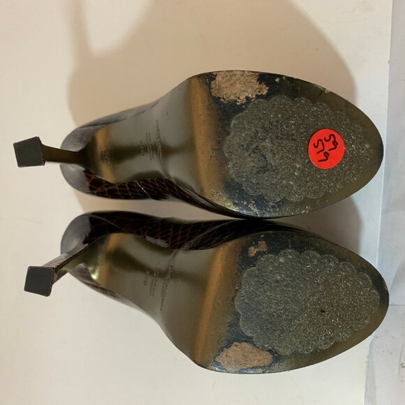 YSL SAINT LAURENT 59519 BROWN PATENT LEATHER CROC EMBOSSED TRIBTOO PUMPS - Picture 6 of 7